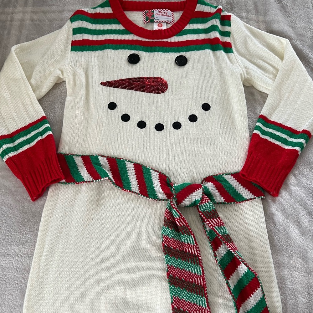 Holiday Editions White and Red Crew Neck Sweater Snowman Design